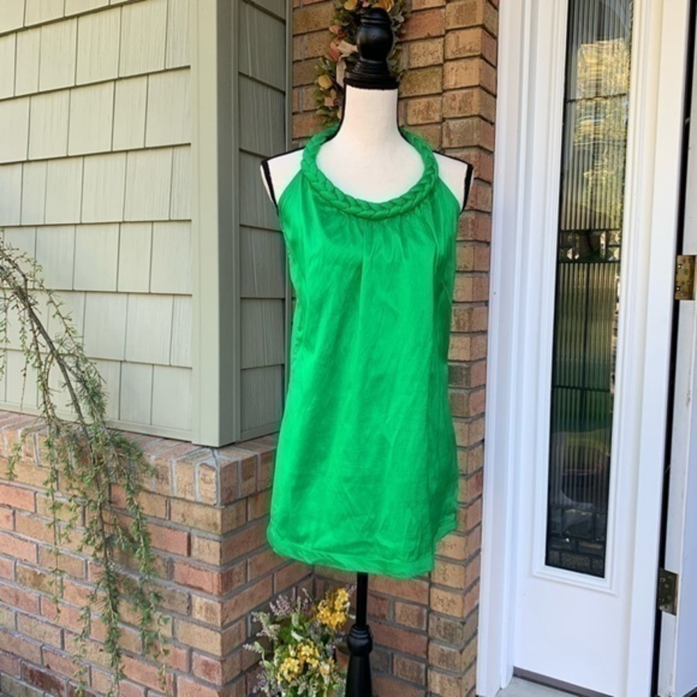 Calypso green silk dress with braided halter neck